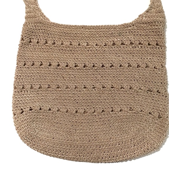 Beige Knit Shoulder Bag Purse Zipper Closure Boho Beach Woven Crochet Zip Cute - Picture 2 of 10